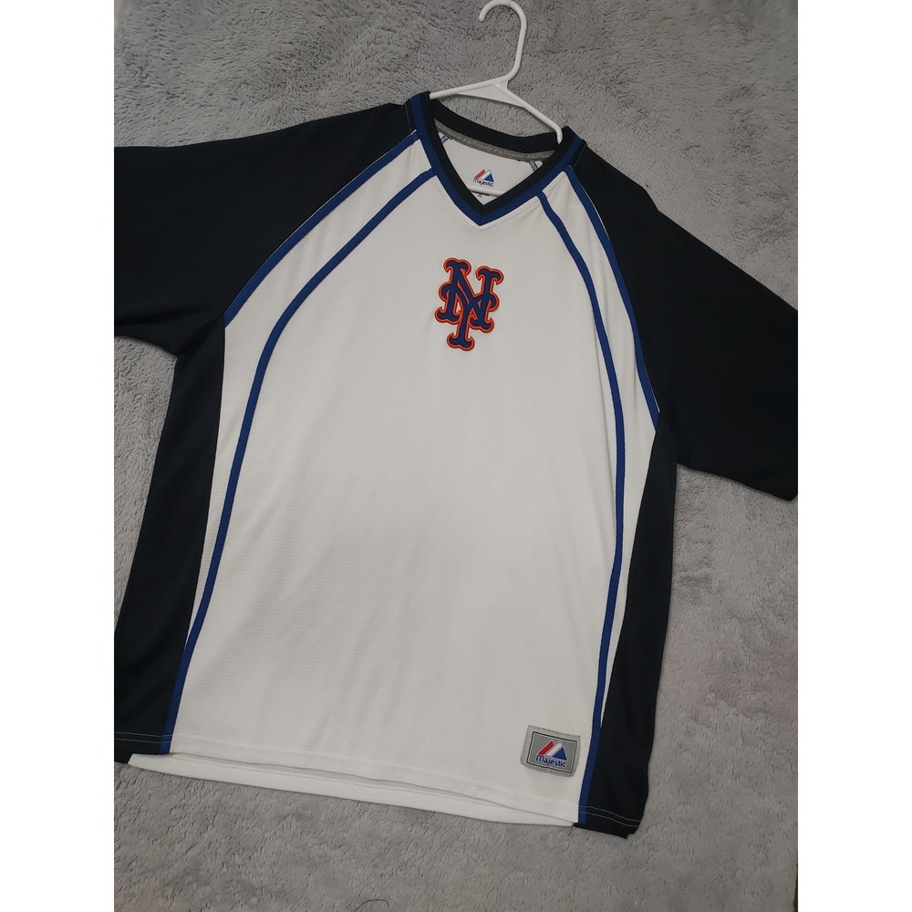 New York Mets Shirt Mens XL Majestic Embroidered V Neck MLB Baseball Log White